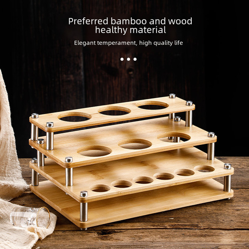 Wooden bamboo bullet cup rack, baijiu cup rack, wine accessory storage, small liquor cup stand, divided shot glass, liquor cup holder