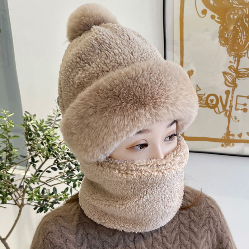 Hat Women's cycling wind-proof pullover cap Baotou cap Warm cap Autumn and winter scarf integrated hat Cold ear protection cap