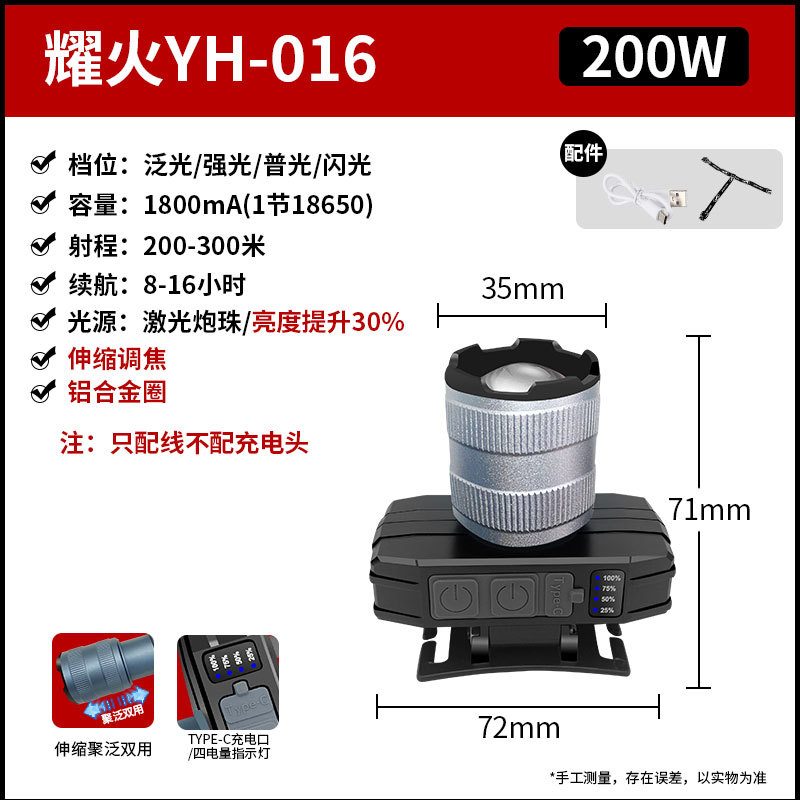Telescopic focus yh-016/200w/all-aluminum head/16 hours of battery life