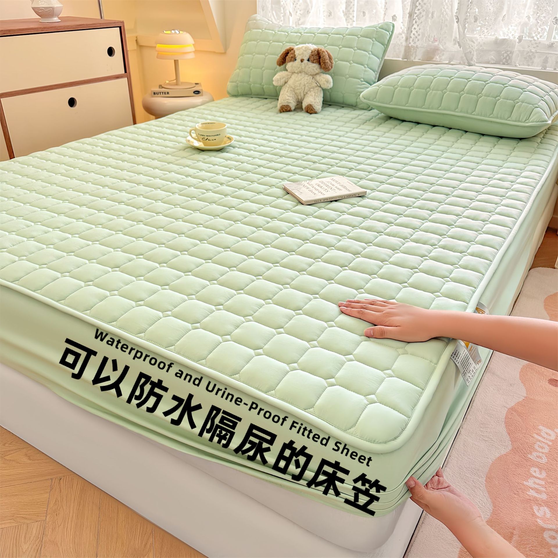Todo incluido Cama de diafragma impermeable clase A Casa de algodón puro grado madre y bebé dormir desnudo máscara de cama de algodón antibacteriano cubierta de colchón una sola pieza