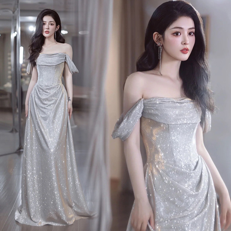 Coming-Of-Age Ceremony Dress 2026 New One-Shoulder Engagement Toast Dress Piano Performance Host Birthday Party Dress Coming-Of-Age Ceremony Dress 2026 New One-Shoulder Engagement Toast Dress Piano Performance Host Birthday Party Dress