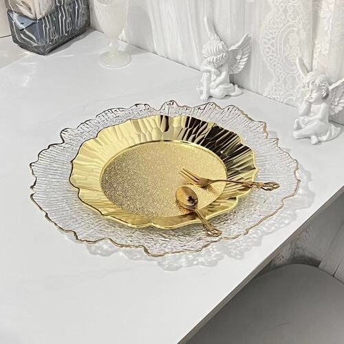 Classic transparent bead edge plate fruit plate wedding banquet plate European home decoration tray pastry snack plate