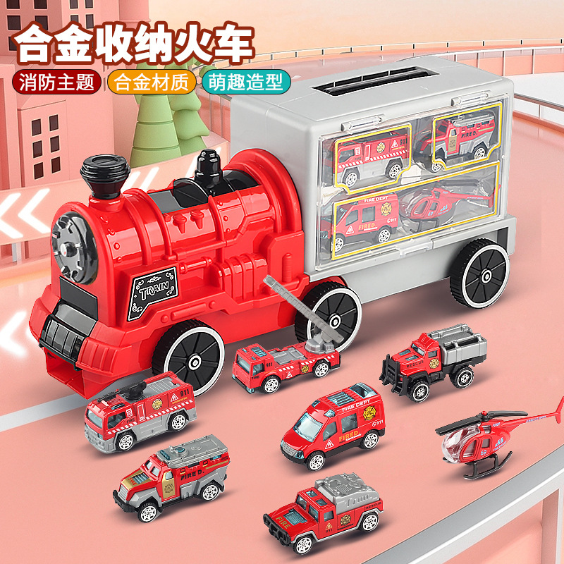 Children's alloy storage container truck suit sliding car simulation fire truck engineering car police car boy toy