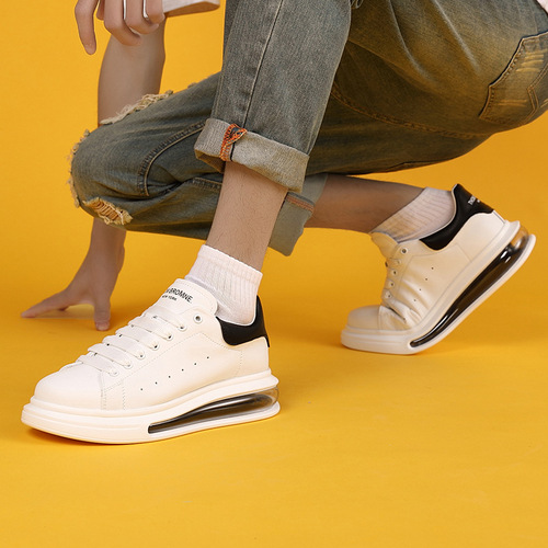 Men's White Sneakers Trendy Spring and Summer Air Cushion Thick Heel Height Couple's Casual Shoes Women's Leather Loafers