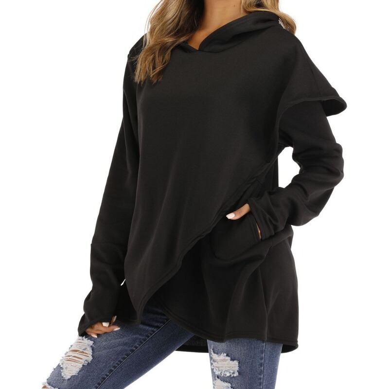 2024 New Women's Clothing Amazon Aliexpress New European and American Style Hoodie Mid-Length Long Sleeve Sweatshirt