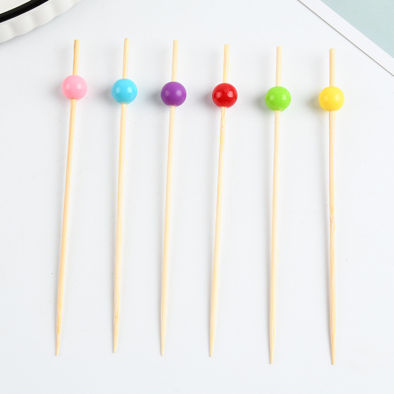 Fruit stick desechable colorido perlas bocadillos Fruit stick dibujos animados palillos de dientes limpios de una sola cabeza Fruit stick bambú