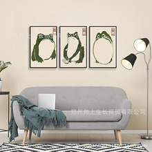 亚马逊跨境新品简约艺术画外贸复古松本绿色青蛙海报装饰画芯家居