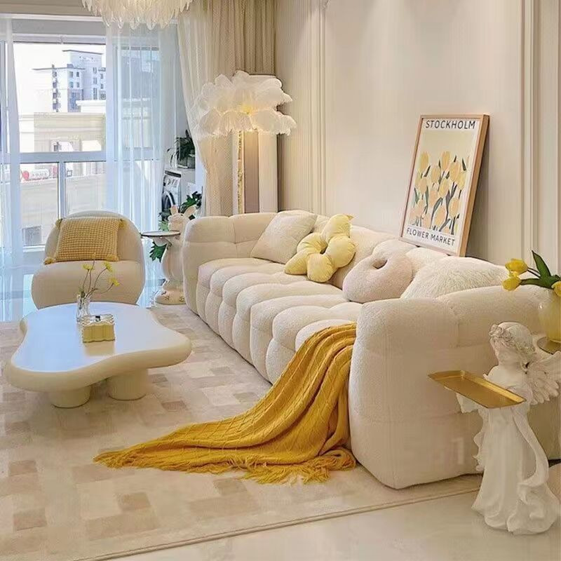 Sofá de compresión transfronterizo, sala de estar de apartamento pequeño, sofá de doble posición estilo crema, sofá de tela de algodón de algodón de lana de cordero