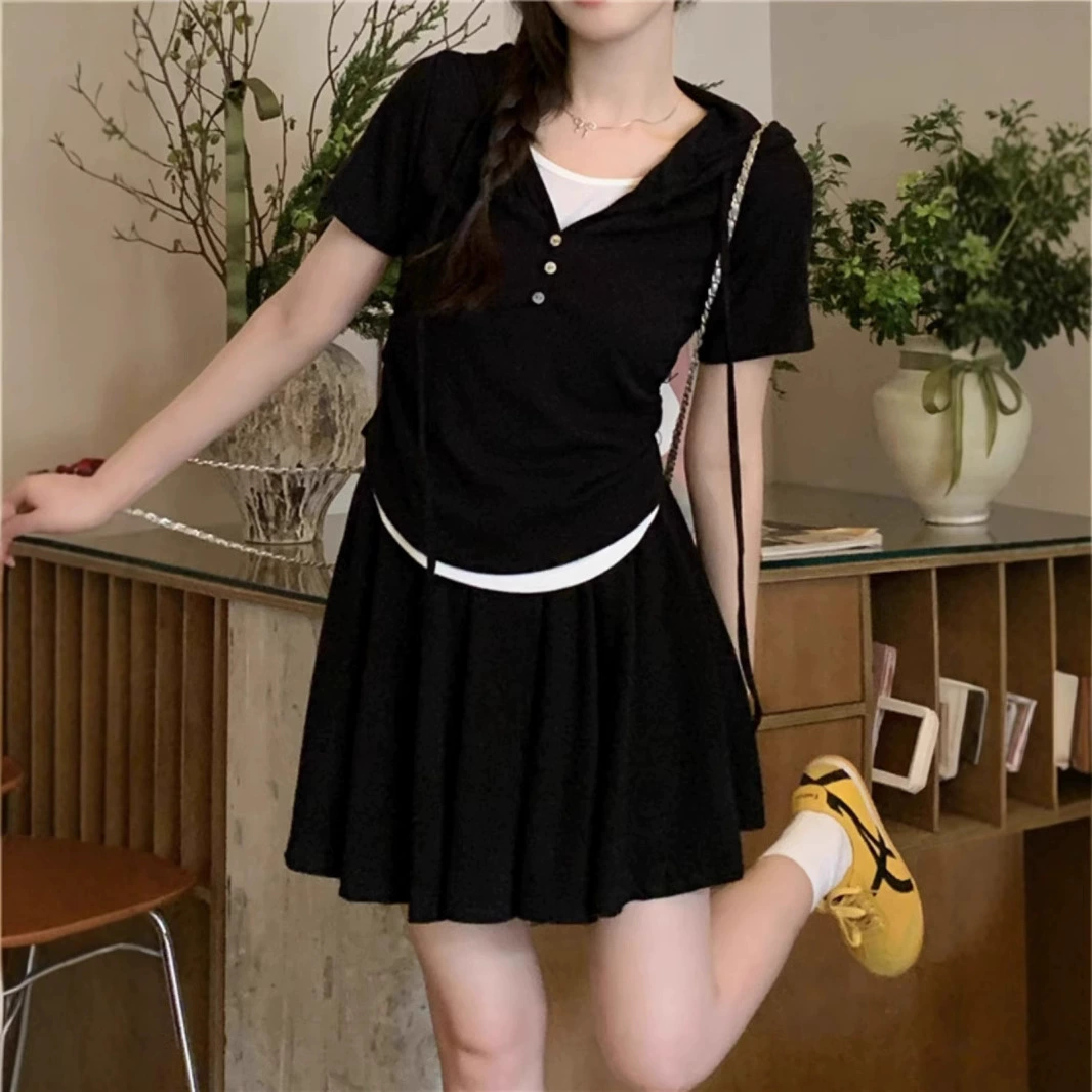 Большой размер повседневный модный набор женский летний толстый мм тонкий ленивый спортивный топ юбка из двух частей