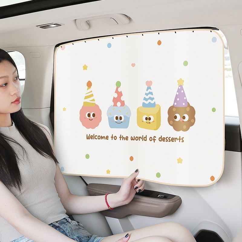 Car Sunshade Side Curtain Cartoon Track-Type Car Sunshade for Baby Sun Protection and Heat Insulation Rear Privacy Curtain Window Curtain