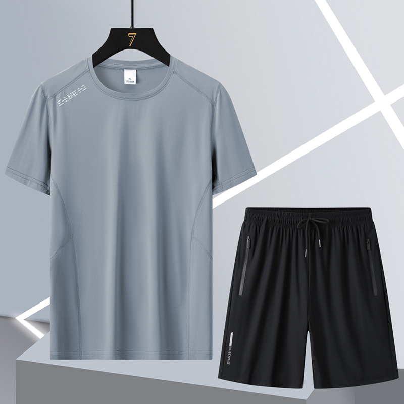 Camiseta de hielo de verano king size hombre papá manga corta juego deportivo hombre rápido seco casual de dos piezas
