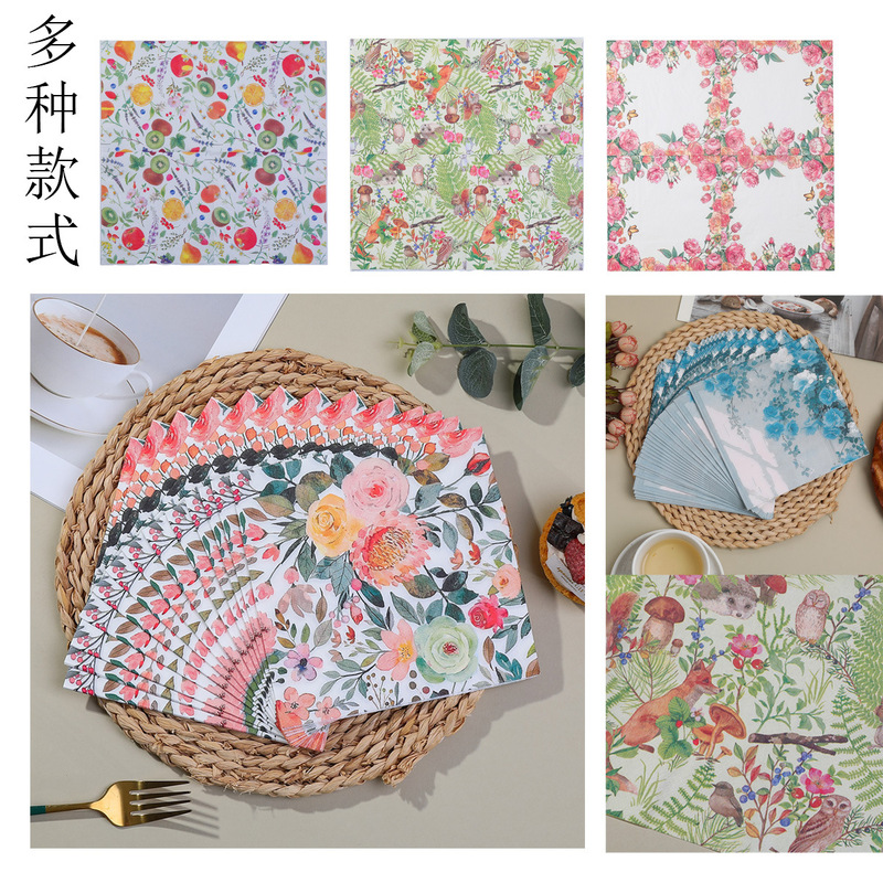 Spotted Watercolor Flower Afternoon Tea Elegant Restaurant Party Tissue Party Party Series Printed Napkin Cross Border
