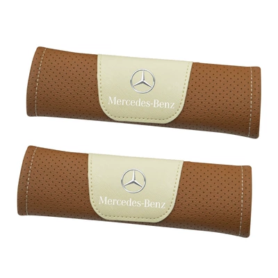 Seat belt shoulder pad Pads, Perforated, Breathable, Comfortable - mercedes-brown-1-pair
