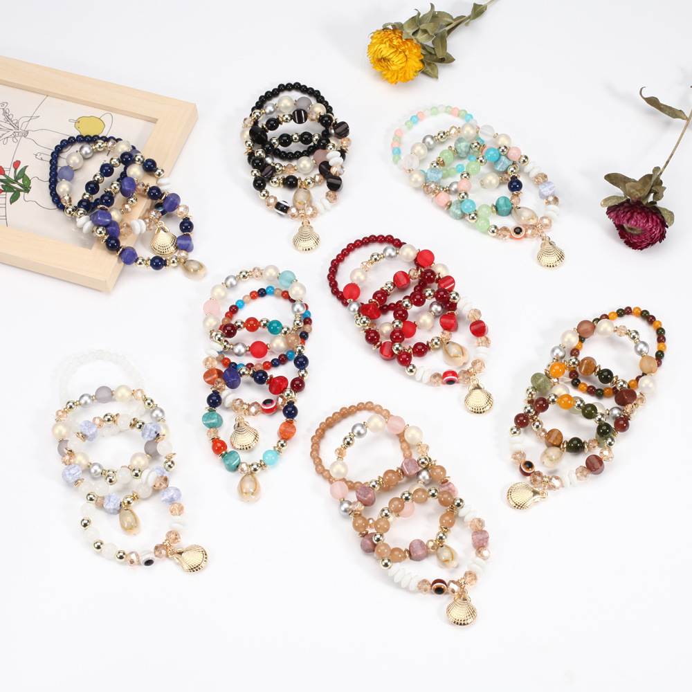 Böhmisches Muschel Perlen Armband Mit Elastischem Augen Schmuck_voghion.com