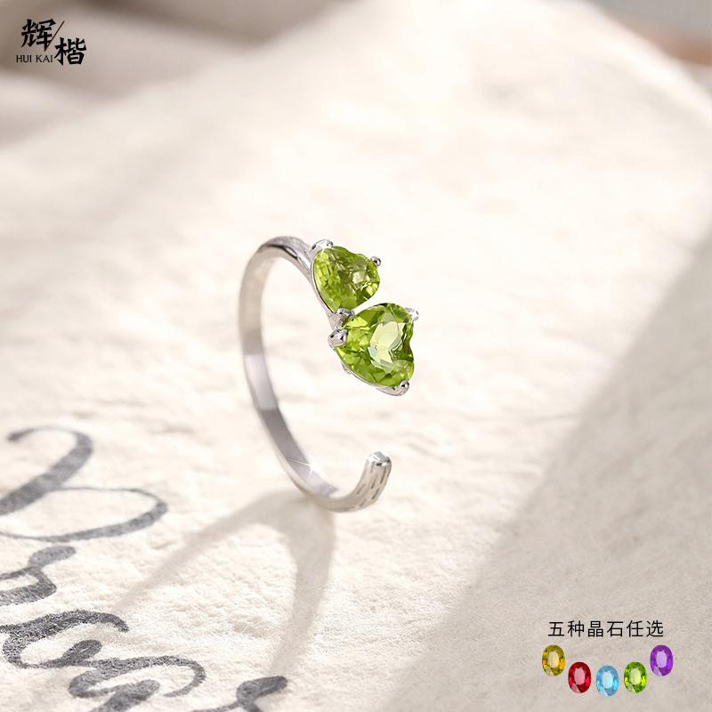 Venta caliente transfronteriza s925 plata de ley amor piedra natural anillo abierto mujer Europa y América temperamento de lujo ligero anillo ajustable mujer