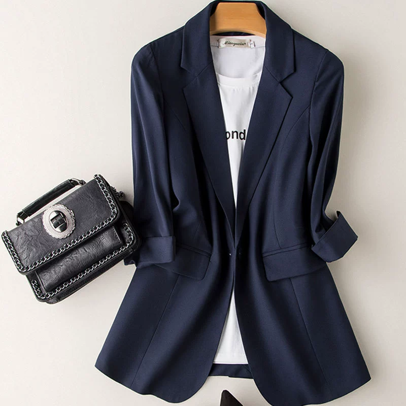 Черный маленький костюм женский 2023 новый тонкий костюм с рукавом с семью точками плюс размер женской одежды [0316]