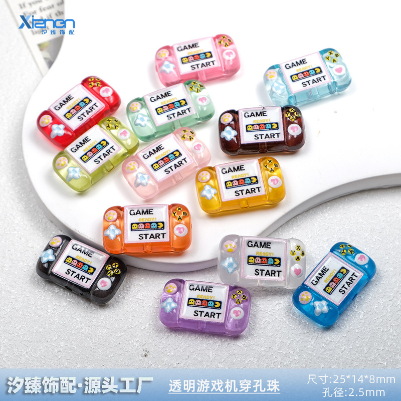 透明卡通游戏机掌机印刷可爱穿孔珠包挂手机链条手链diy饰品配件|undefined
