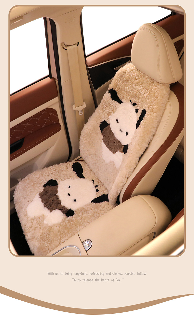 Winter Pure Wool Car Seat Cushion Small Cartoon Unisex Cute Cartoon Bear Warm Plush Seat Cushion
