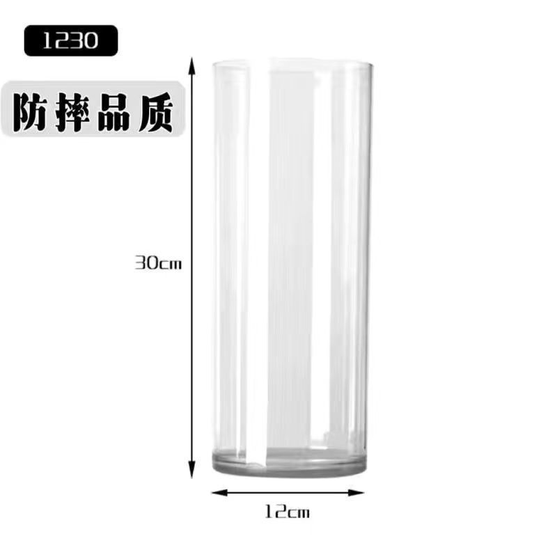 亚克力防摔花瓶摆件客厅插花透明水养富贵竹直筒轻奢感醒花桶批发|undefined