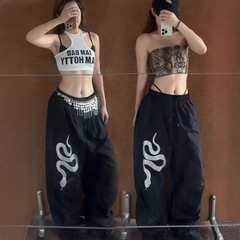 ヘビ柄カジュアルストリートダンスヒップホップスポーツ速乾性夏薄いルーズ男性と女性の空挺部隊オーバーオールスウェットパンツトレンディ