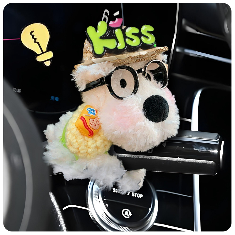 West Highland Car Gear Shift Decoration Plush Doll Wiper Turn Signal Car Interior Ornament for Women