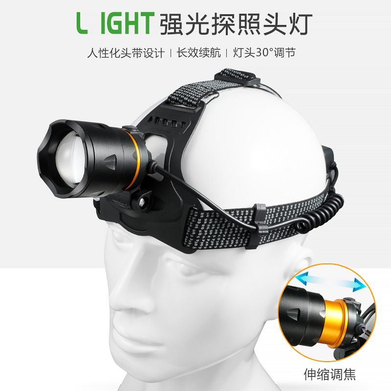 Faros transfronterizos al aire libre larga duración batería de litio P50 lámpara de aleación de aluminio telescópico foco led lámpara de cabeza luz de pesca nocturna