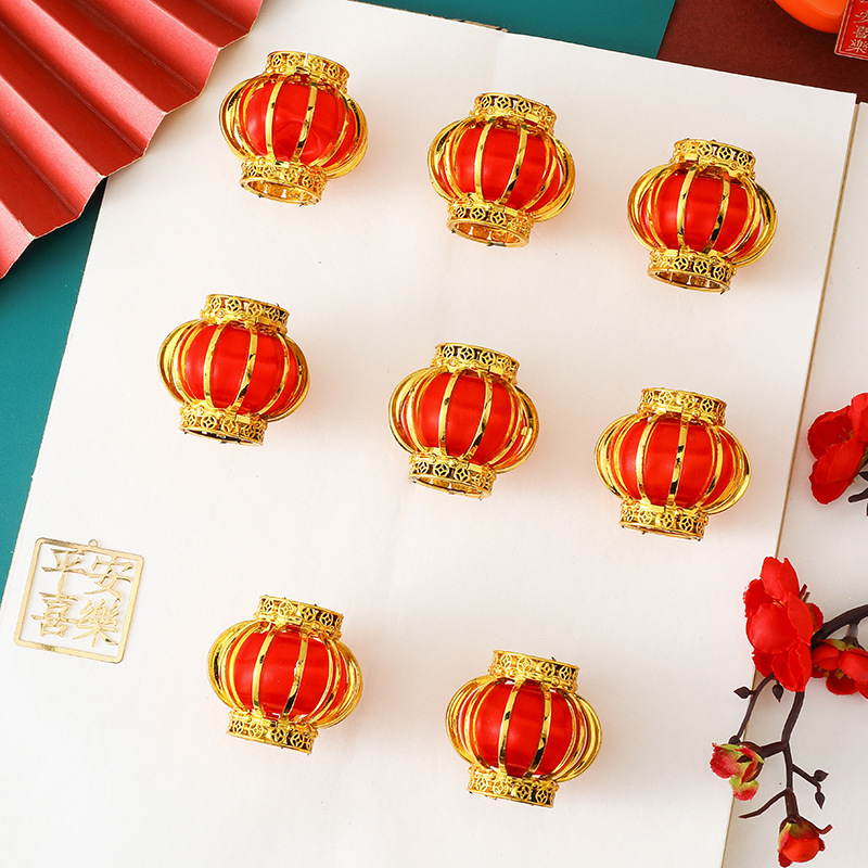 新年丝线小红福灯笼系列室内场景布置道具金框单个圆形小灯笼配件