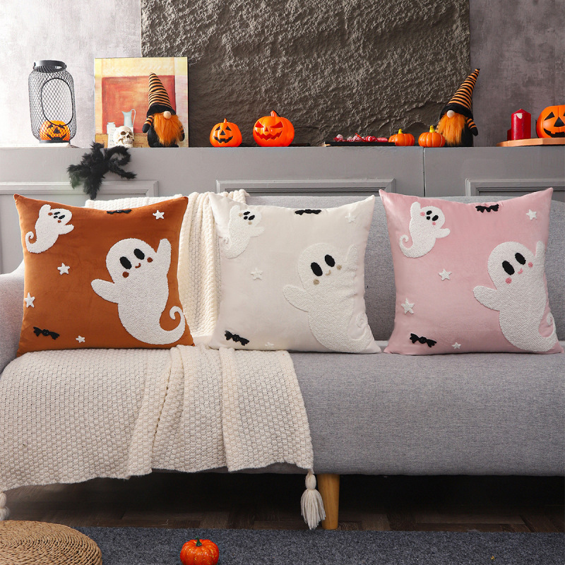 ハロウィンゴースト枕カバー立体タオル刺繍ゴースト枕クッションカバーフェスティバルリビングルームソファクッションカバー|undefined
