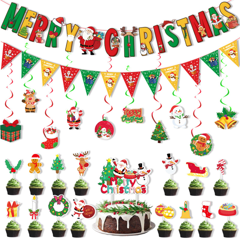 Cross-Border Christmas Party Decorations Santa Claus Banner Cake Topper Set Holiday Flag Decoration Set Cross-Border Christmas Party Decorations Santa Claus Banner Cake Topper Set Holiday Flag Decoration Set