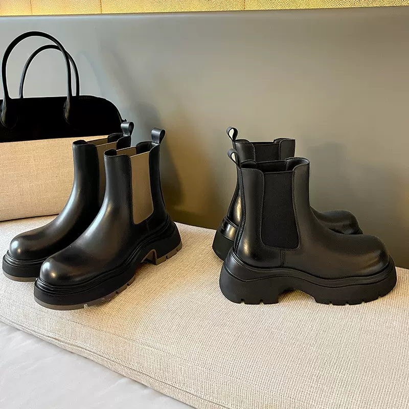 厚底增高切尔西靴真皮马丁靴女2025年新款小个子英伦风烟筒短靴子