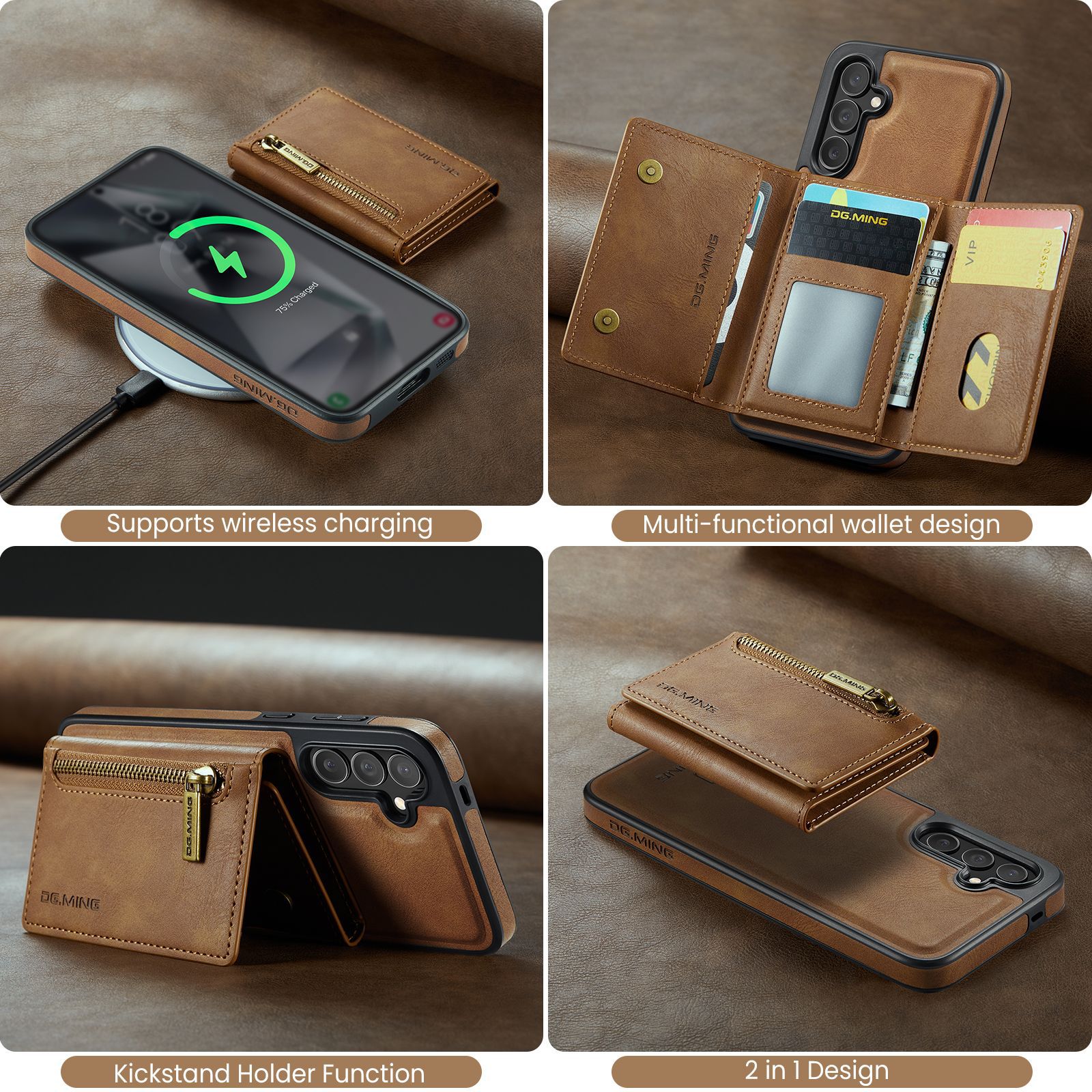 M5 für Samsung S24 magnetische kabellose Ladetelefonhülle S24 Plus Zwei-in-Eins-Anti-Diebstahl-Bürsten-Brieftaschen-Schutzhülle_voghion.com