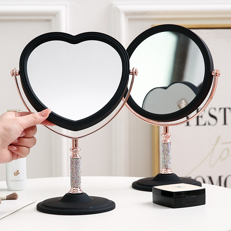 Espejo de diamantes espejo de tocador vertical tocador giratorio mesa de espejo de maquillaje de estilo europeo de alta definición dormitorio de estudiantes de princesa de doble cara