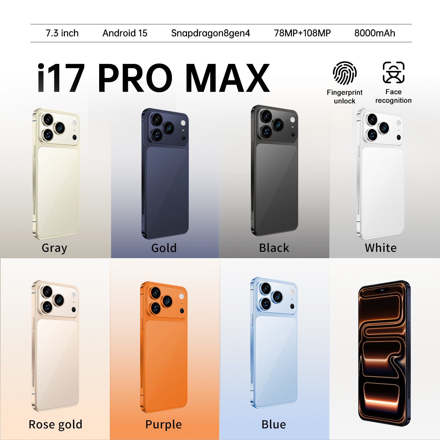 跨境手机TK代发i17ProMAX大屏16+1TB外贸17pro新款智能手机热销榜