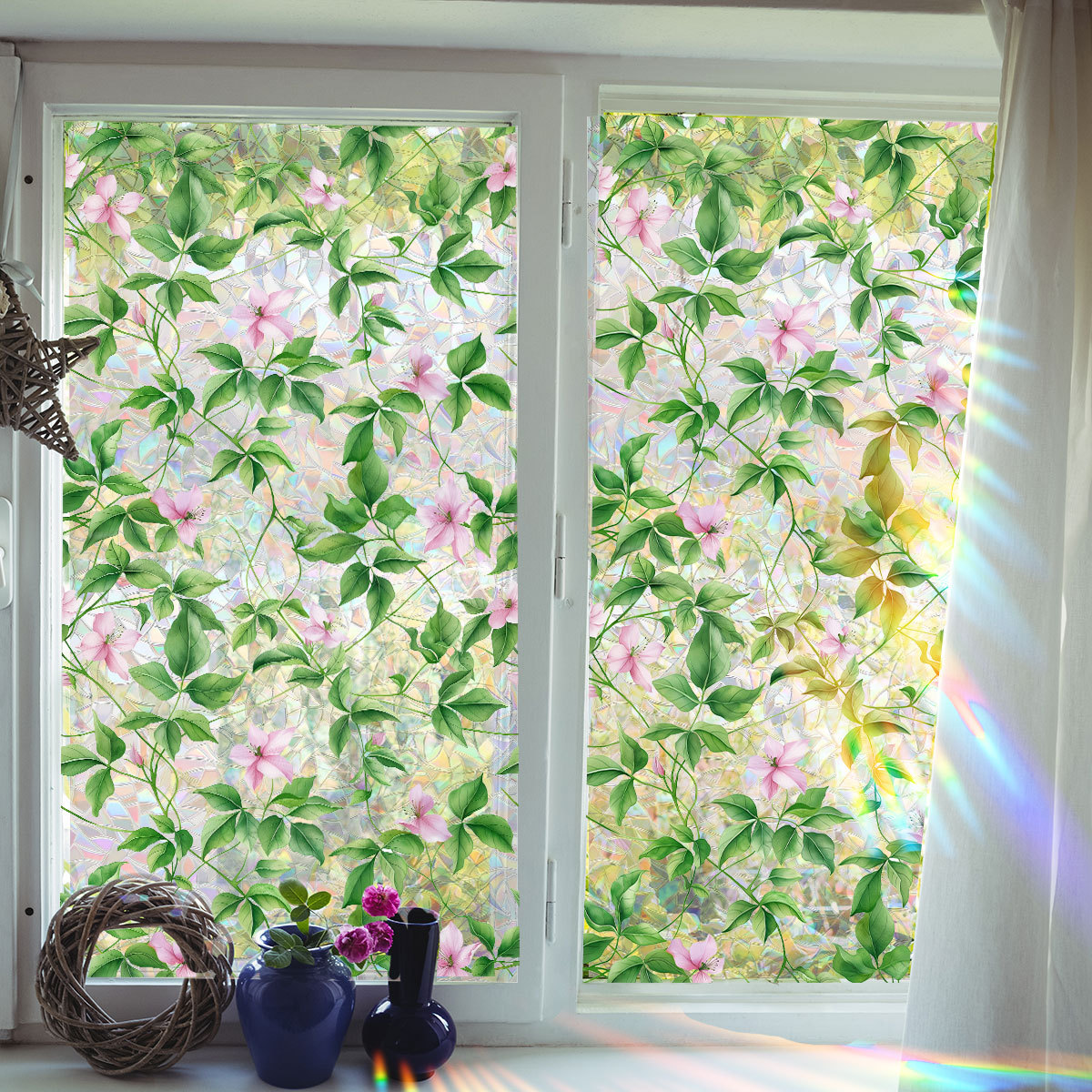 230g Weight Window stickers Home Textiles & Decor Type PVC Material Leaf, Flower Pattern Casual, Pastoral Style Casual Pastoral Leaf Flower PVC Window Stickers Window Accessories 2