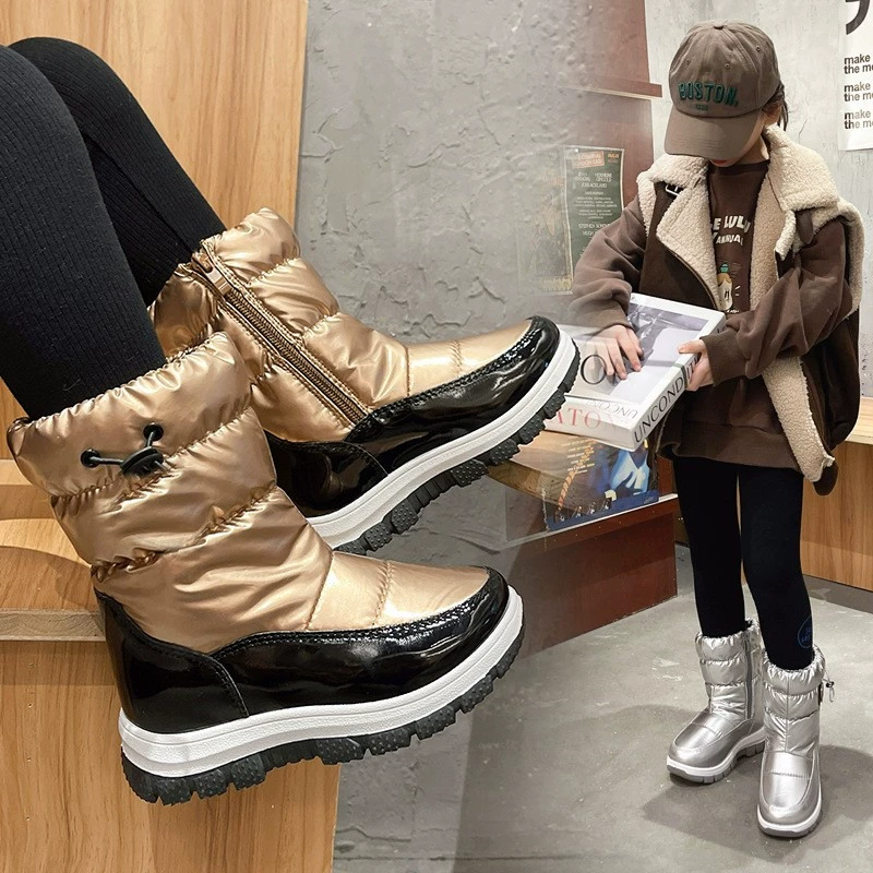 Производитель оптовые детские снежные сапоги 2025 для мальчиков хлопчатобумажная обувь среднего и старшего ребенка плюс бархатные теплые зимние сапоги для внешней торговли зимние сапоги для девочек