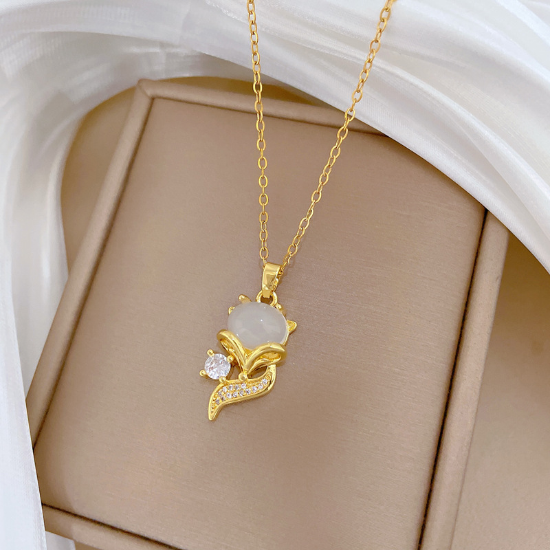 Luxe ketting met kattenoog vos in titaniumstaal voor dames_voghion.com