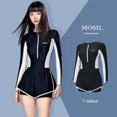 游泳衣女2024新款高級感遮肚顯瘦連體長袖平角游泳館專用溫泉