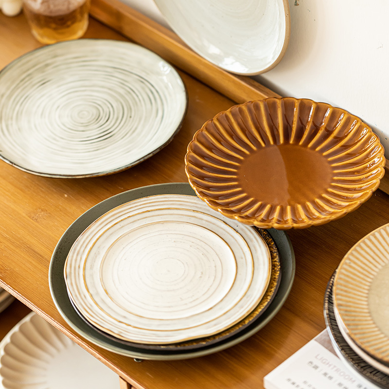 Colección de platos de 8 pulgadas, hogar japonés, plato de comida occidental retro, plato de carne, plato de cerámica, plato de postre, plato al por mayor