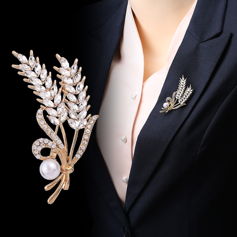 Spilla spiga di grano dorata per donna, spilla di grano con strass di alta qualità, accessori per abiti professionali, punto_voghion.com