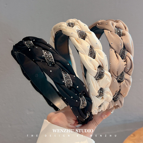 Black polka-dot twist headband for women, high-end, versatile hair clips and hair accessories for going out, face wash, makeup, hair press headband, wholesale