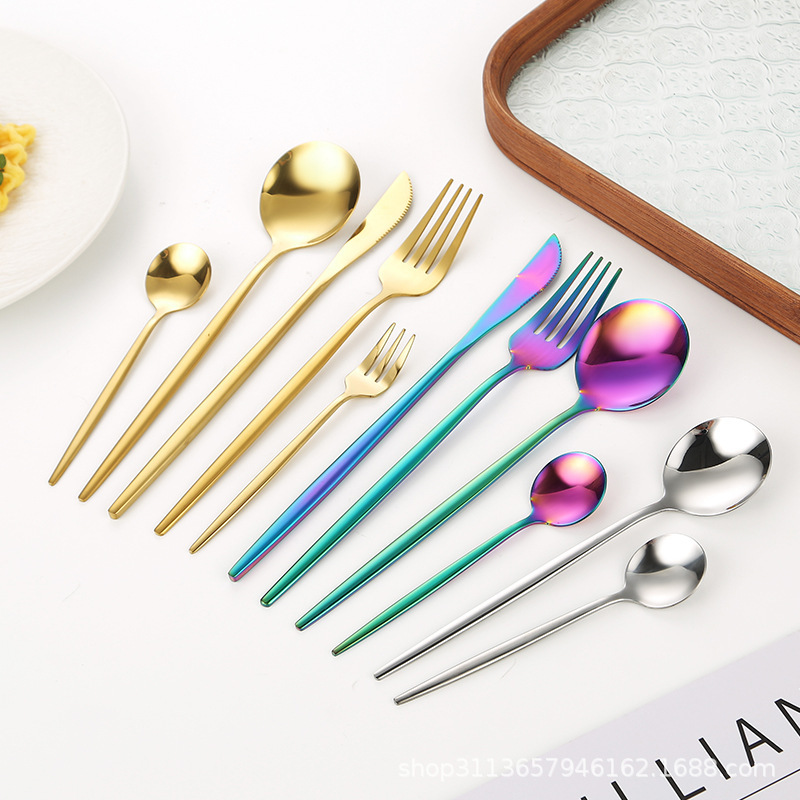Amazon Cross-border Portuguese Stainless Steel Tableware Golden Steak Knife and Fork Spoon Dessert Spoon Fork Coffee Spoon 7-piece Set Amazon Cross-border Portuguese Stainless Steel Tableware Golden Steak Knife and Fork Spoon Dessert Spoon Fork Coffee Spoon 7-piece Set