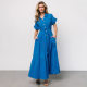 Cross-border European and American Foreign Trade Women's Dress 2025 New Single-breasted Solid Color Cotton and Linen Patchwork Bat Short-sleeved Shirt Dress