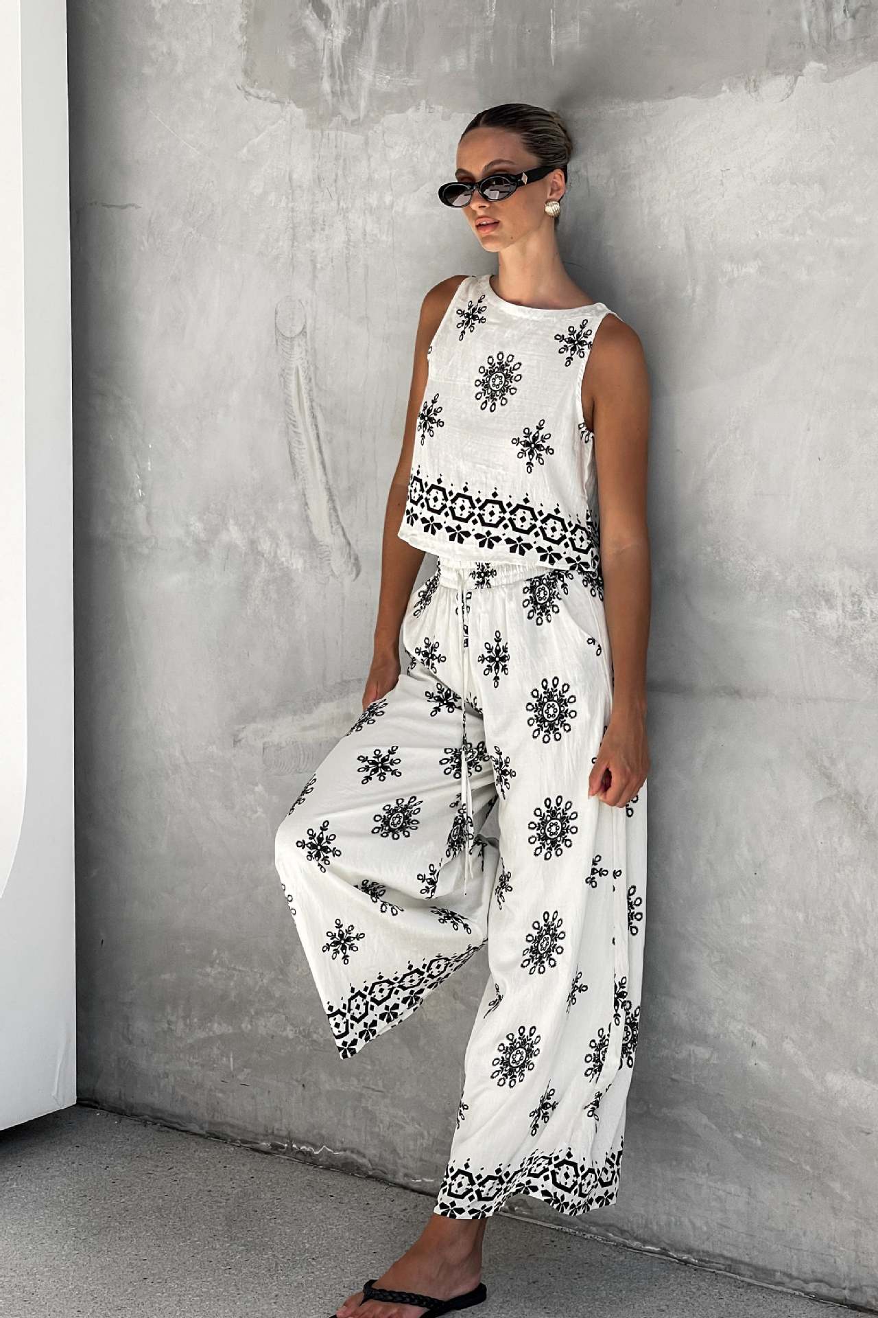 Linen, Polyester, Hemp Fabric Type Pant Co-ord Set Sets Type Holiday Travel Women's Marine Style Simple Style Streetwear Printing Linen Polyester Hemp Pant Co-ord Set Pants Sets