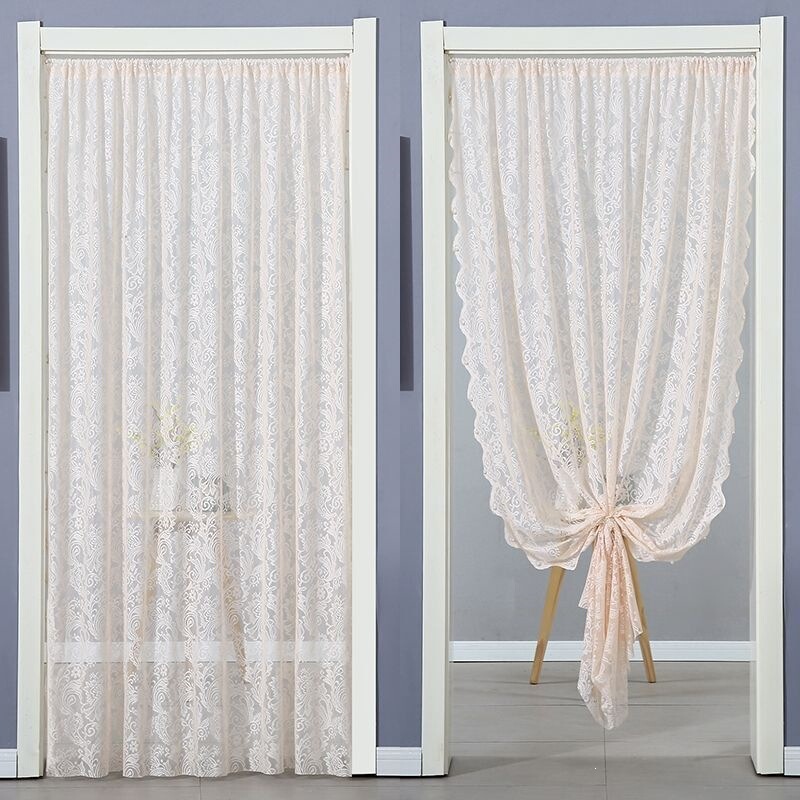 Summer lace sheer door curtain for bedroom and living room decoration, no-drill telescopic rod, popular partition curtain for privacy protection