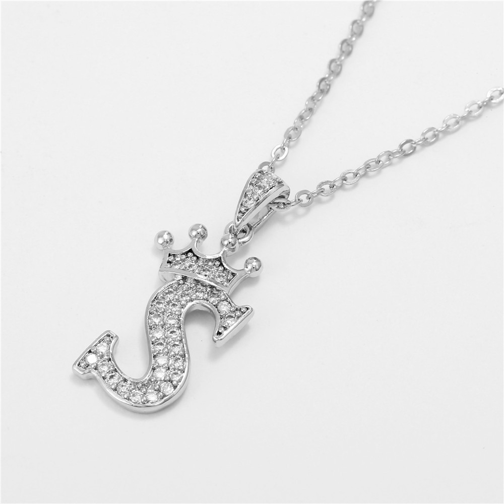 Fashion Micro-inlaid Zircon Crown English Letter Necklace Platinum Necklace Wholesale Nihaojewelry