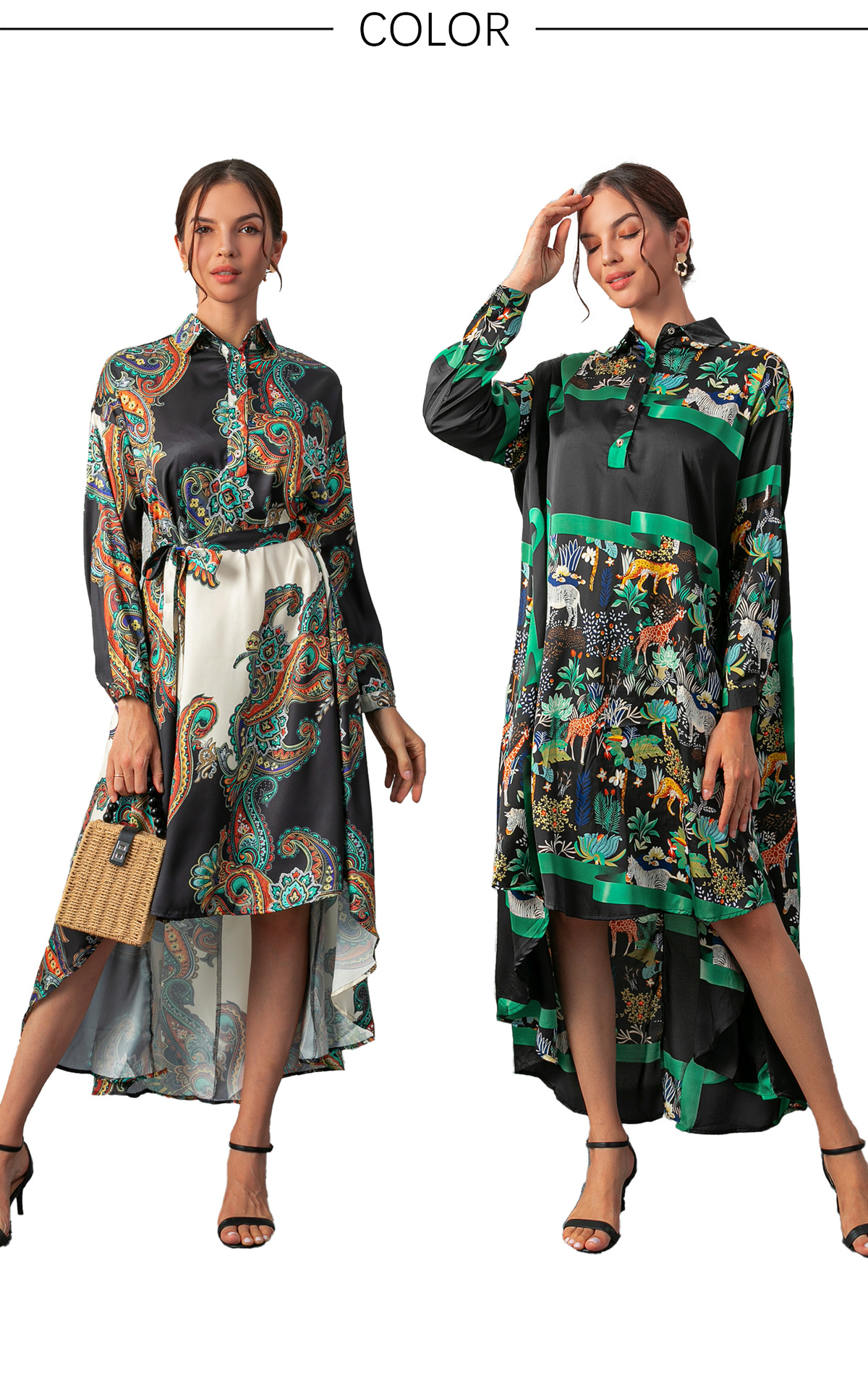 Women's Regular Dress Elegant Turndown Printing Long Sleeve Plant Midi Dress Banquet Daily display picture 1