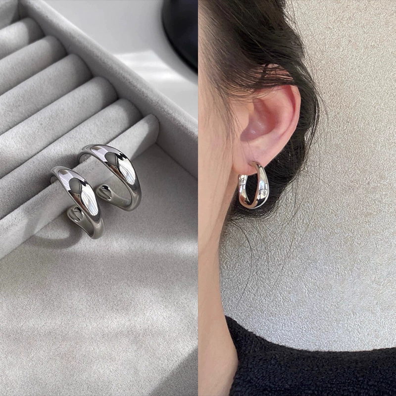 Серьги S925 с серебряной иглой, ретро универсальный металлический стиль, лёгкие 4×2×4 см