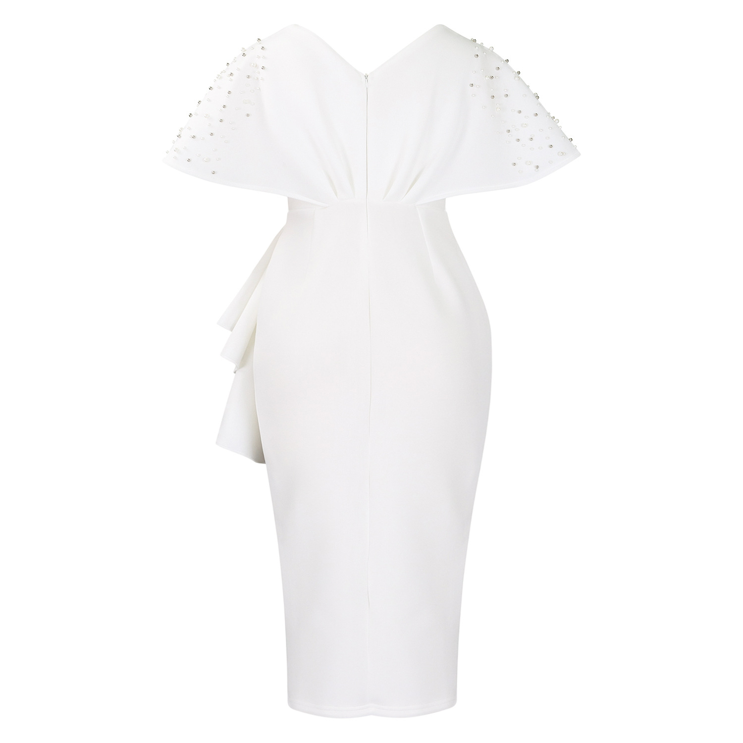 Robe de soirée sexy à col en V et à volants avec fente perlée, robe de banquet de tempérament de célébrité_voghion.com
