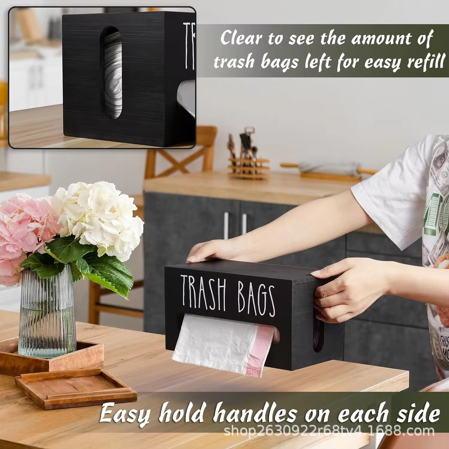 Wooden Storage Box Household Kitchen Plastic Bag Garbage Storage Box Removable Fresh-Keeping Storage Box