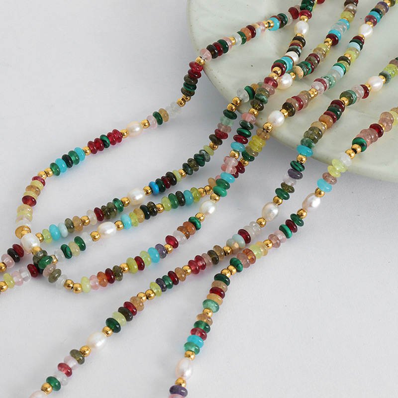 Dopamina colorido natural piedra de agua dulce perla collar pulsera nicho versátil temperamento dulce diseño clavícula cadena